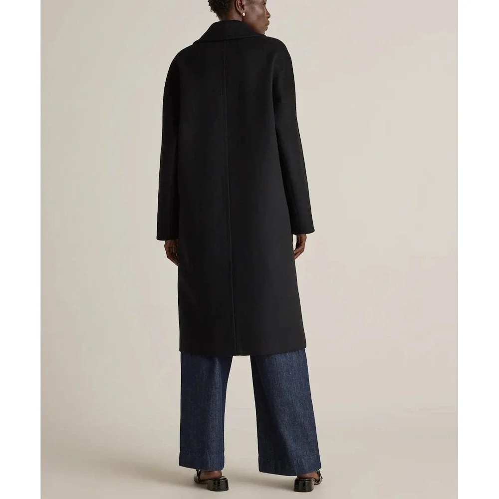 NWOT Quince Womens XS Black Italian Wool Double-Breasted Slouch Coat Neutral